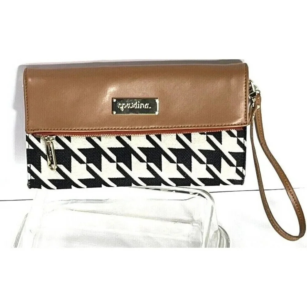 Spartina‎ 449 Houndstooth Stoddard Convertible Clutch Black White Tan Straw